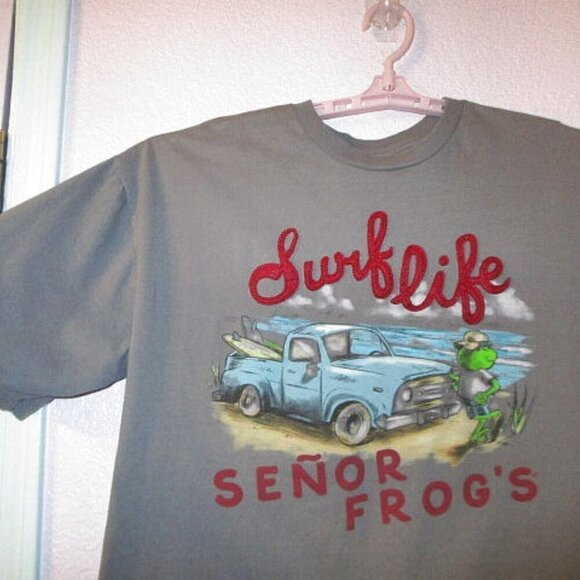 Señor Frogs SURF LIFE Graphic Size L T-SHIRT Mazatlan Mexico PARTY Bar BEACH - Picture 4 of 12